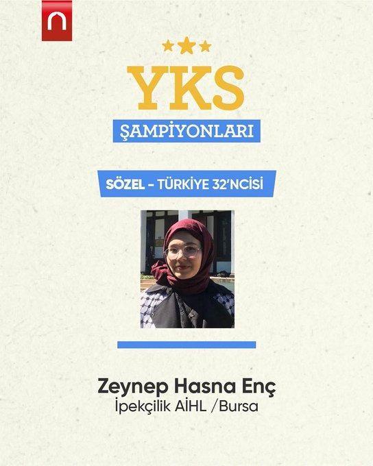 <p>YKS Sözel Türkiye 32’ncisi olan Zeynep Hasna Enç.</p>
