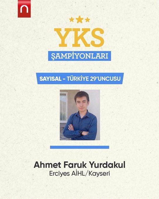 <p>Sayısal - Türkiye 29’uncusu Ahmet Faruk Yurdakul.</p>
