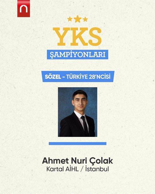 <p>Sözel alanında Türkiye 28’incisi Ahmet Nuri Çolak.</p>
