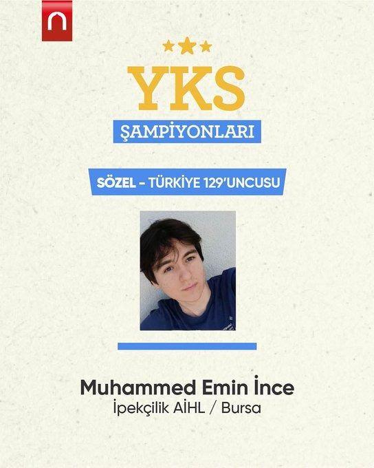 <p>Sözel alanında Türkiye 129’uncusu olan genç kardeşimiz Muhammed Emin İnce.</p>