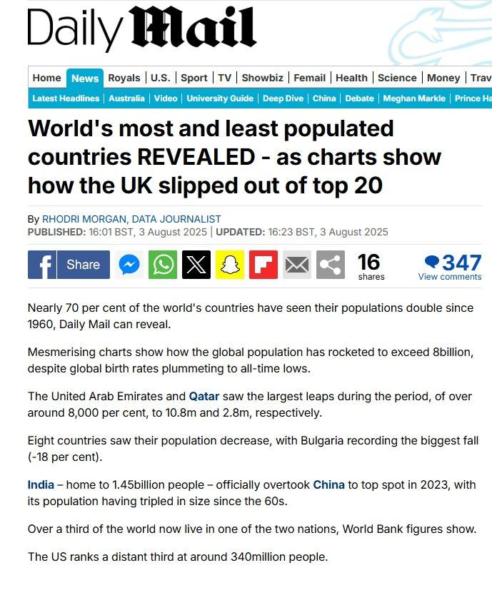 <p>İngiliz gazetesi Daily Mail, dünyanın en kalabalık nüfuslu ülkelerini listeledi. </p>