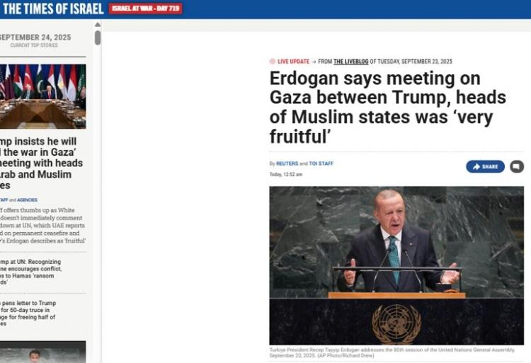 <p><strong>TIMES OF ISRAEL: TRUMP İLE GÖRÜŞME ÇOK VERİMLİ GEÇTİ</strong></p>

<p>Times of Israel, Cumhurbaşkanı Erdoğan’ın BM marjında ABD Başkanı Donald Trump ve Müslüman ülke liderleriyle gerçekleştirdiği toplantıya değindi. </p>
