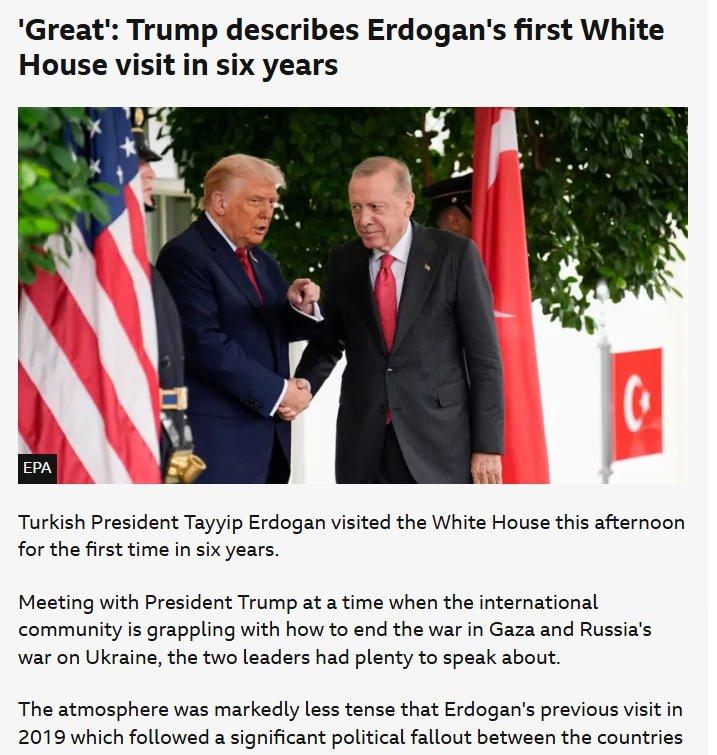 <p><span style="color:#B22222"><strong>İNGİLTERE</strong></span></p>

<p> </p>

<p>İngiliz yayın kurumu BBC, Trump'ın, Erdogan’ın 6 yıl sonraki ilk Beyaz Saray ziyaretini ”harika” sözleriyle nitelemesini öne çıkardı. Haberde, bu ziyaretin, Suriye nedeniyle iki ülke arasında siyasi ayrışmanın yaşandığı 2019’daki ziyarete göre daha az gergin bir atmosferde yapıldığı belirtildi. Trump'ın Erdoğan’a Rusya’dan petrol alımını durdurmasını istediği belirtilen haberde, Trump'ın bu şekilde Rusya’ya baskıyı artırabileceğini düşündüğü ifade edildi.</p>

<p>Haberde Trump'ın Putin ve Zelenskiy üzerinde Erdoğan'ın etkisine değindiği ve F-35 konusunda da Erdoğan'ı işaret ederek “İstediklerini almak konusunda başarılı olacaktır.” dediği aktarıldı.</p>
