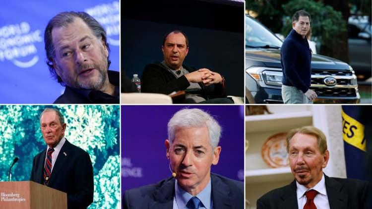 <p><span style="color:#B22222"><strong>14-JAN KOUM- MİCHAEL DELL- BİLL ACKMAN- MARC BENİOFF- LARRY ELLİSON- MİCHAEL BLOOMBERG</strong></span></p>

<p>Whatsapp Kurucu Ortağı Jan Koum, Dell Teknolojinin sahibi Michael Dell, Yatırım şirketi sahibi Bill Ackman, Yazılım Şirketi Salecforece sahibi Marc Benioff, Oracle yazılım şirketi kurucusu Larry Ellison, Eski New York Belediye Başkanı ve Bloomber’in kurucu ortağı Michael Bloomberg</p>
