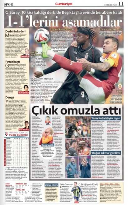 <p>Cumhuriyet: '1-1'lerini aşamadılar'</p>