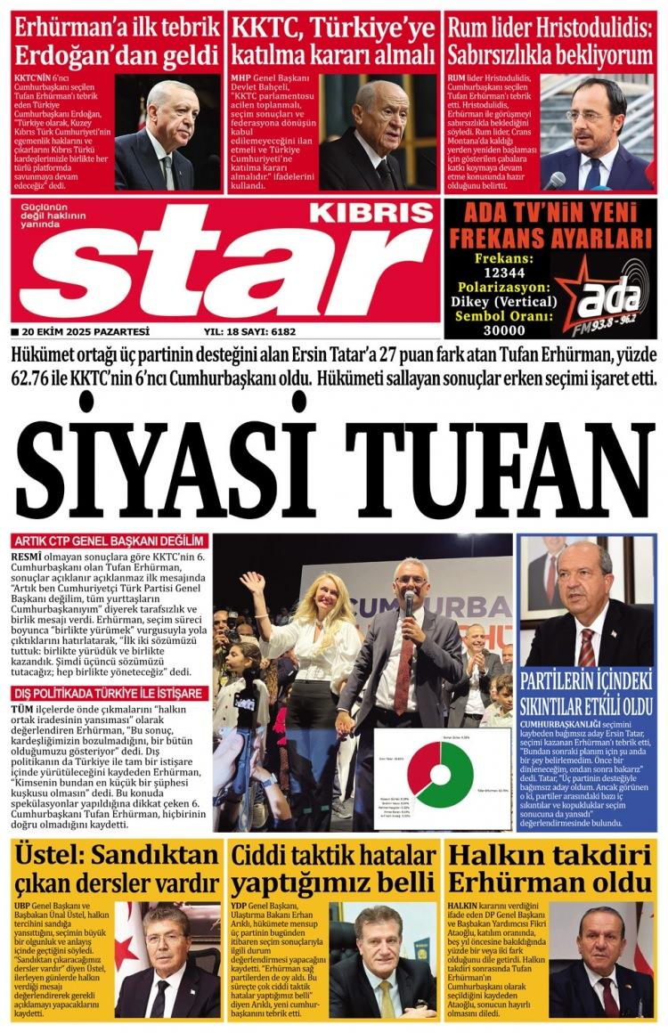 <p><strong>Kıbrıs Star gazetesi</strong>: Siyasi Tufan</p>
