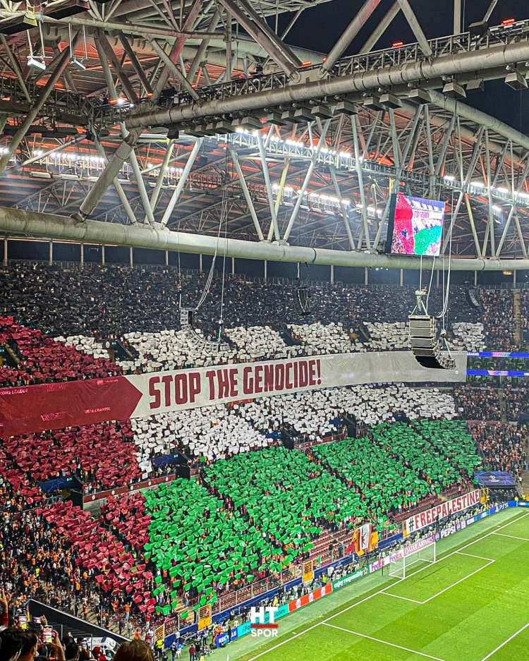 <p>Sarı-kırmızılı takımın ulusal ve uluslararası maçlarında Filistin'de yaşanan soykırımı gündeme getiren Galatasaray taraftarı, UEFA Şampiyonlar Ligi'ndeki Bodo/Glimt müsabakasını da boş geçmedi.</p>