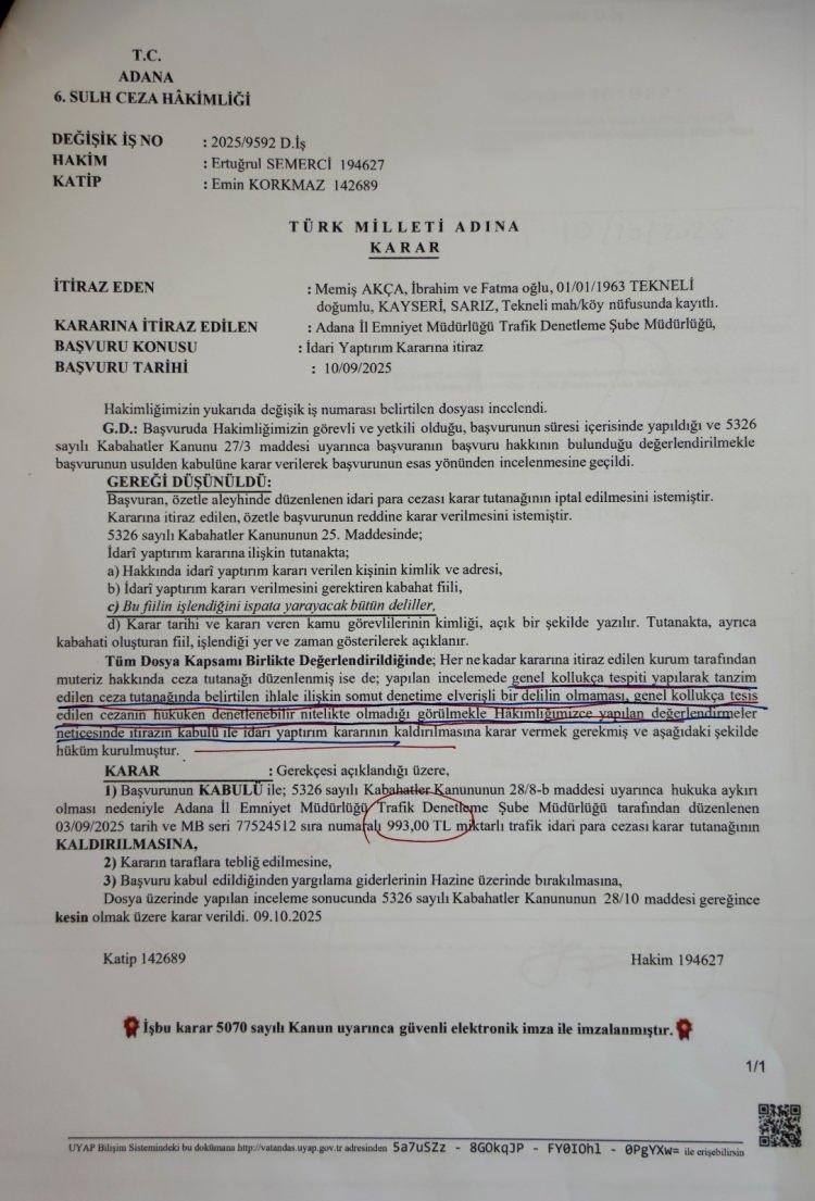 <p>Bunun üzerine Avukat Subaşı, babasının adına Adana 6.Sulh Ceza Hakimliği'ne dava açtı.</p>