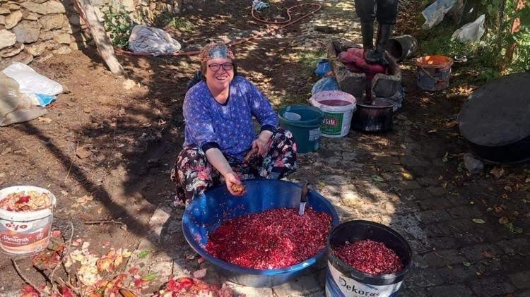 <p><strong>Aydın'ın Efeler ilçesi Dağeymiri Mahallesi'nde nar ekşisi yapımında geleneksel yöntemler yaşatılmaya devam ediyor. Mahalle sakinlerinden Muharrem Ay ve ailesi, her yıl olduğu gibi bu yıl da hasat ettikleri narları dededen kalma yöntemlerle geleneksel lezzete dönüştürüyor.</strong></p>