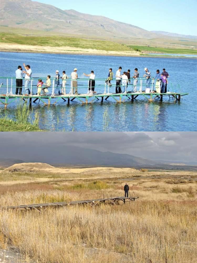 <p>Söz konusu haberin üzerinden henüz iki yıl geçmesine rağmen göl ile karanın arasındaki makasın giderek açıldığı görüldü.</p>

<p>Yıllar önce çekilmeyi fotoğraflayan Coşar, "Yaklaşık 17 yıl önce çektiğim fotoğraf ile şimdiki arasında büyük fark var. Ancak artık sadece yıllar değil, son 2 yıl içinde bile gölün daha fazla çekildiğini görüyoruz. Van Gölü giderek geriliyor biz de bunu gözlerimizle ve fotoğraflarımızla net bir şekilde izliyoruz." dedi.</p>
