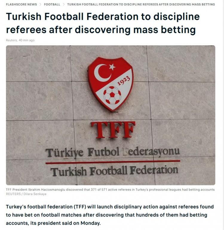 <p>FlashScore (Çekya): "Türkiye'de hakemlerin toplu bahis skandalı ortaya çıktı: Ceza verilecek"</p>