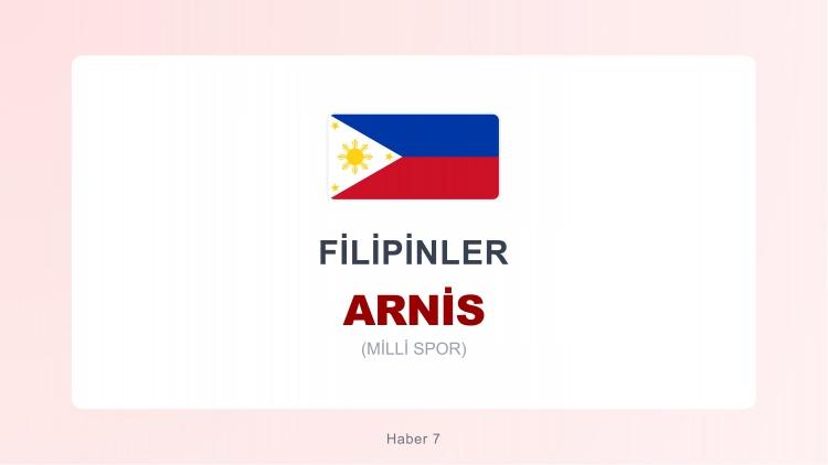 <p><span style="color:#B22222"><strong>FİLİPİNLER</strong></span></p>

<p>&nbsp;</p>

<p>Arnis, Filipinler k&ouml;kenli bir d&ouml;v&uuml;ş sporudur; oyuncular kısa sopalar, bı&ccedil;ak benzeri silahlar veya boş elle karşılıklı m&uuml;cadele eder. Ama&ccedil;, rakibin savunmasını aşarak kontroll&uuml; vuruşlarla puan kazanmaktır; oyun sırasında teknikler arasında bloklar, vuruşlar, y&ouml;n değiştirmeler ve saldırı‑savunma kombinasyonları bulunur.</p>
