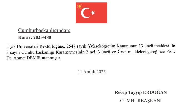 <p><strong>Uşak Üniversitesi Rektörlüğüne Prof. Dr. Ahmet Demir</strong></p>
