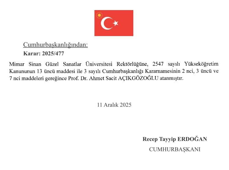 <p><strong>Mimar Sinan Güzel Sanatlar Üniversitesi Rektörlüğüne Prof. Dr. Ahmet Sacit Açıkgözoğlu</strong></p>
