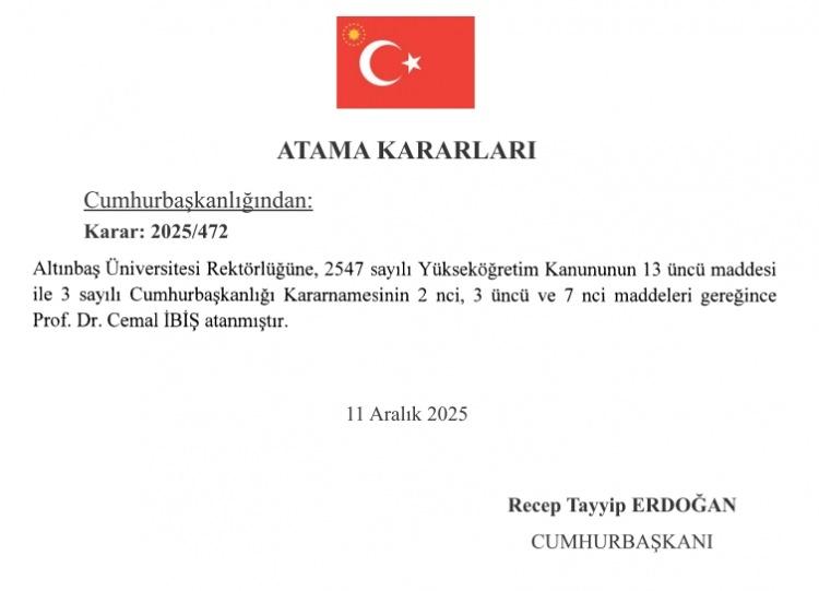 <p><strong>Altınbaş Üniversitesi Rektörlüğüne Prof. Dr. Cemal İbiş</strong></p>
