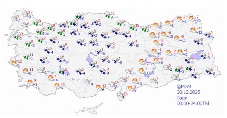 <p><span style="color:#B22222"><strong>HAVA SICAKLIĞI D&Uuml;Ş&Uuml;YOR</strong></span></p>

<p>&nbsp;</p>

<p>&Uuml;lke genelinde hava sıcaklığının, hissedilir derecede azalarak &uuml;lke genelinde mevsim normallerinin altında seyretmesi bekleniyor.</p>

<p>&nbsp;</p>

<p>R&uuml;zgar ise genellikle g&uuml;ney, yurdun kuzey kesimleri ile Akdeniz'de kuzey ve kuzeybatı y&ouml;nlerden hafif, ara sıra orta kuvvette, Marmara ile Batı Karadeniz kıyılarında kuzey ve kuzeybatı y&ouml;nlerden kuvvetli (40-60 km/saat) olarak eseceği tahmin ediliyor.</p>
