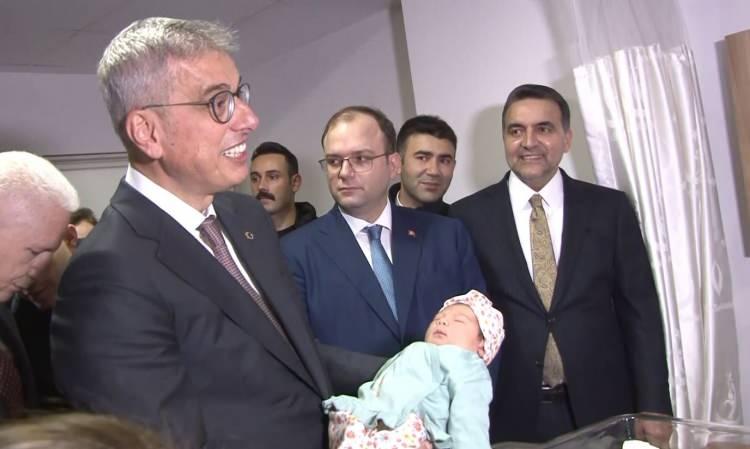 <p>Doğan bebekler arasında yer alan Arya isimli bebek, 3 kilo 895 gram olarak doğdu. Anne Aysel Kızıltaş, bebeğini yeni yılın ilk dakikalarında kucağına aldı. Aileyi, ziyaret eden Bakan Memişoğlu, bebeğin sağlık durumuyla da ilgili bilgi aldı. Memişoğlu,<strong> "Ne g&uuml;zel isim koymuşsunuz, Allah iyi nesillerle karşılaştırsın. Tebrik ediyorum sizi" </strong>dedi.</p>

<p>&nbsp;</p>

<p><br />
Ardından bebeği kucağına alan Memişoğlu, "Allah seni iyilerle karşılaştırsın. Hayatı hep iyi olsun, mutlu olsun. G&uuml;zel kız maşallah, sanat&ccedil;ı olur muhtemelen. 2026&rsquo;nın ilk prensesi" diye konuştu.</p>
