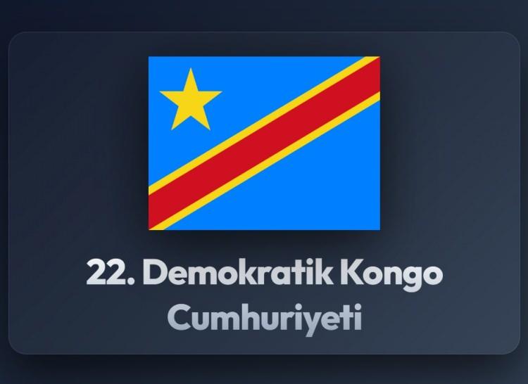 <p><span style="color:#B22222"><strong>22)&nbsp; DEMOKRATİK KONGO</strong></span></p>
