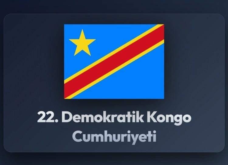 <p><span style="color:#B22222"><strong>22)&nbsp; DEMOKRATİK KONGO</strong></span></p>
