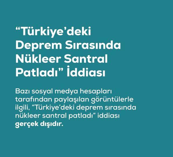 <p><span style="color:#B22222"><strong>"T&Uuml;RKİYE'DEKİ DEPREM SIRASINDA N&Uuml;KLEER SANTRAL PATLADI" YALANI</strong></span></p>
