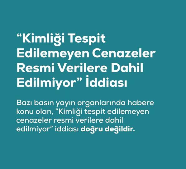 <p><span style="color:#B22222"><strong>"KİMLİĞİ TESPİT EDİLEMEYEN CENAZELER RESMİ VERİLERE DAHİL EDİLMİYOR" YALANI</strong></span></p>
