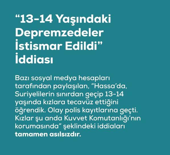<p><span style="color:#B22222"><strong>"13-14 YAŞINDAKİ DEPREMZEDELER İSTİSMAR EDİLDİ" YALANI</strong></span></p>
