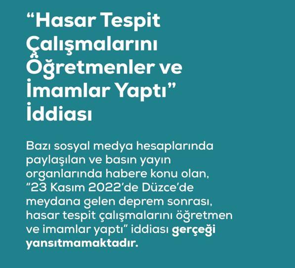 <p><span style="color:#B22222"><strong>"HASAR TESPİT &Ccedil;ALIŞMALARINI &Ouml;ĞRETMENLER VE İMAMLAR YAPTI" YALANI</strong></span></p>
