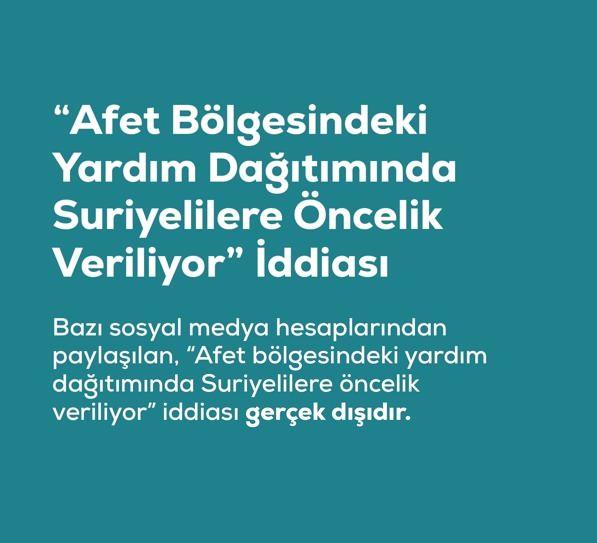 <p><span style="color:#B22222"><strong>"AFET B&Ouml;LGESİNDEKİ YARDIM DAĞITIMINDA SURİYELİLERE &Ouml;NCELİK VERİLİYOR" YALANI</strong></span></p>
