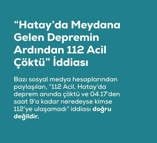 <p><span style="color:#B22222"><strong>"HATAY'DA MEYDANA GELEN DEPREMİN ARDINDAN 112 ACİL &Ccedil;&Ouml;KT&Uuml;" YALANI</strong></span></p>
