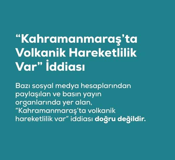 <p><span style="color:#B22222"><strong>"KAHRAMANMARAŞ'TA VOLKANİK HAREKETLİLİK VAR" İFTİRASI</strong></span></p>
