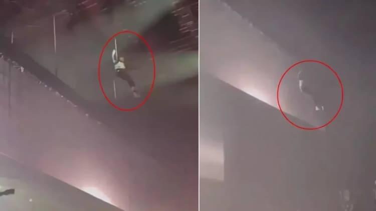 <p><span style="color:#B22222"><strong>HAYRANLARI PANİK OLDU</strong></span></p>

<p><strong>Sahnede hayranlarına unutulmaz bir g&ouml;steri sunmak isteyen &uuml;nl&uuml; rap&ccedil;i, emniyet kemerlerinden birinin kopması sonucunda dengesini kaybederek sert bir şekilde sahneye d&uuml;şt&uuml;.</strong></p>
