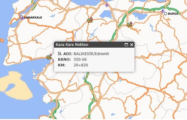 <p>Balıkesir / Edremit &ndash; 550-06 Karayolu, 29+820 km</p>

<p>&nbsp;</p>
