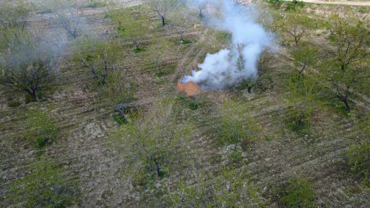 <p>11 Nisan tarihine kadar s&uuml;rmesi beklenen dondurucu soğuklara karşı &ccedil;ift&ccedil;iler, tarlalarına yerleştirdikleri saman balyaları ve badem kabuklarını yakarak dumanlama y&ouml;ntemiyle ağa&ccedil;larını korumaya &ccedil;alışıyor.&nbsp;</p>
