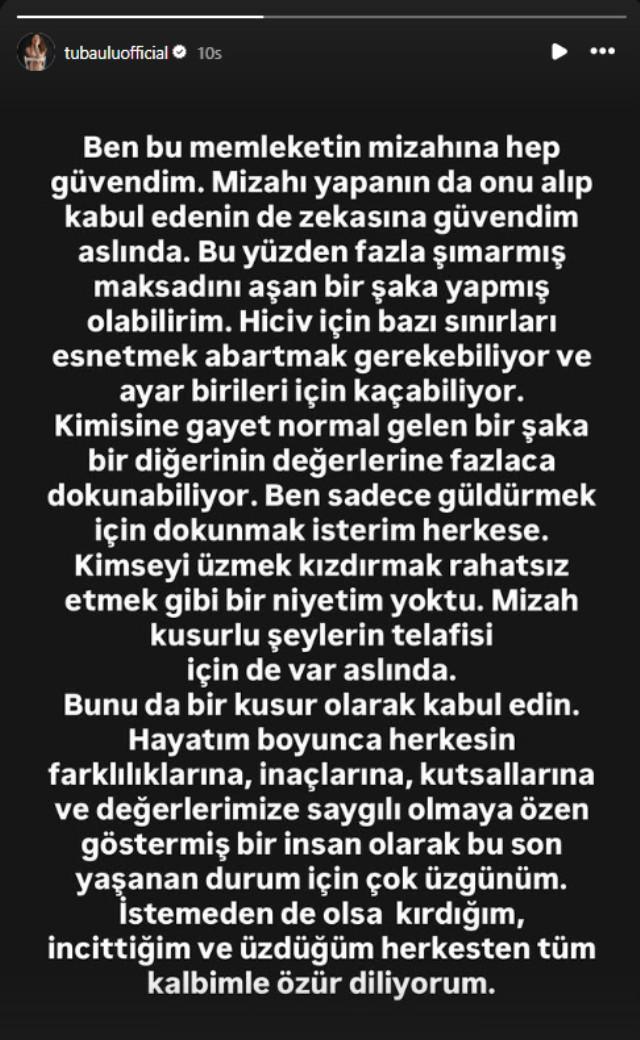 <p><strong>Hayatım boyunca herkesin farklılıklarına, inan&ccedil;larına, kutsallarına ve değerlerimize saygılı olmaya &ouml;zen g&ouml;stermiş bir insan olarak bu son yaşanan durum i&ccedil;in &ccedil;ok &uuml;zg&uuml;n&uuml;m. İstemeden de olsa kırdığım, incittiğim ve &uuml;zd&uuml;ğ&uuml;m herkesten t&uuml;m kalbimle &ouml;z&uuml;r diliyorum."</strong></p>
