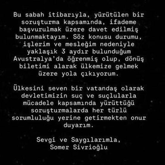 <p>&Uuml;lkesini seven bir vatandaş olarak devletimizin su&ccedil; ve su&ccedil;lularla m&uuml;cadele kapsamında y&uuml;r&uuml;tt&uuml;ğ&uuml; soruşturmalarda her t&uuml;rl&uuml; sorumluluğu yerine getirmekten onur duyarım."</p>

