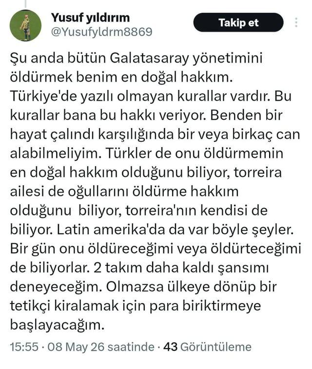 <p><strong>Sosyal medya &uuml;zerinden daha &ouml;nce tehdit i&ccedil;erikli paylaşımlarda bulunan Yıldırım'ın Galatasaray Spor Kul&uuml;b&uuml; iletişim biriminde g&ouml;rev yaptığı belirtilen İpek B.&rsquo;ye, oyuncunun eski sevgilisi Devrim &Ouml;zkan&rsquo;a da mesajlar attığı belirlendi.</strong></p>

