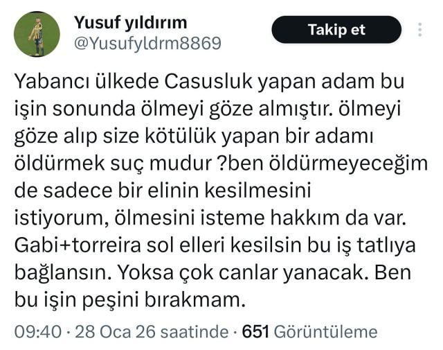 <p><strong>Şahsın aynı zamanda, futbolcu hakkında &ouml;l&uuml;m tehdidi i&ccedil;eren ifadeler kullandığı ve "gerekirse tetik&ccedil;i kiralayacağını" yazdığı bilgisine ulaşıldı.</strong></p>
