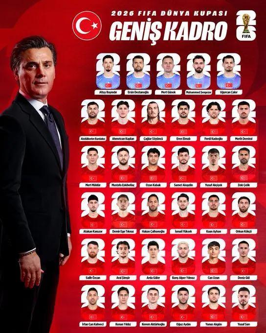 <p><strong>A MİLLİ TAKIM'N GENİŞ KADROSUNDA YER ALAN İSİMLER İSE ŞUNLAR:</strong><br />
<br />
<strong>Kaleci: </strong>Altay Bayındır (Manchester United), Ersin Destanoğlu (Beşiktaş), Mert G&uuml;nok (Fenerbah&ccedil;e), Muhammed Şengezer (RAMS Başakşehir), Uğurcan &Ccedil;akır (Galatasaray)<br />
<br />
<strong>Defans:</strong> Abd&uuml;lkerim Bardakcı, Eren Elmalı (Galatasaray), Ahmetcan Kaplan (NEC Nijmegen), &Ccedil;ağlar S&ouml;y&uuml;nc&uuml;, Mert M&uuml;ld&uuml;r (Fenerbah&ccedil;e), Ferdi Kadıoğlu (Brighton), Merih Demiral (Al-Ahli), Mustafa Eskihella&ccedil; (Trabzonspor), Ozan Kabak (Hoffenheim), Samet Akaydin (&Ccedil;aykur Rizespor), Yusuf Ak&ccedil;i&ccedil;ek (Al-Hilal), Zeki &Ccedil;elik (Roma)<br />
<br />
<strong>Orta saha: </strong>Atakan Karazor (Stuttgart), Demir Ege Tıknaz (Braga), Hakan &Ccedil;alhanoğlu (Inter), İsmail Y&uuml;ksek (Fenerbah&ccedil;e), Kaan Ayhan (Galatasaray), Orkun K&ouml;k&ccedil;&uuml; (Beşiktaş), Salih &Ouml;zcan (Borussia Dortmund)<br />
<br />
<strong>Forvet: </strong>Aral Şimşir (Midtjylland), Arda G&uuml;ler (Real Madrid), Barış Alper Yılmaz, Yunus Akg&uuml;n (Galatasaray), Can Uzun (Eintracht Frankfurt), Deniz G&uuml;l (Porto), İrfan Can Kahveci (Kasımpaşa), Kenan Yıldız (Juventus), Kerem Akt&uuml;rkoğlu, Oğuz Aydın (Fenerbah&ccedil;e), Yusuf Sarı (RAMS Başakşehir)</p>
