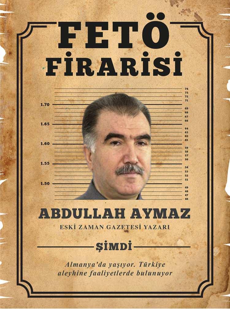 <p><span style="color:#B22222"><strong>ABDULLAH AYMAZ:</strong></span></p>

<p>&Ouml;rg&uuml;t&uuml;n istişare heyeti &uuml;yesi ve eski "Avrupa İmamı" olan Aymaz'ın yeri ABD'de tespit edildi.</p>
