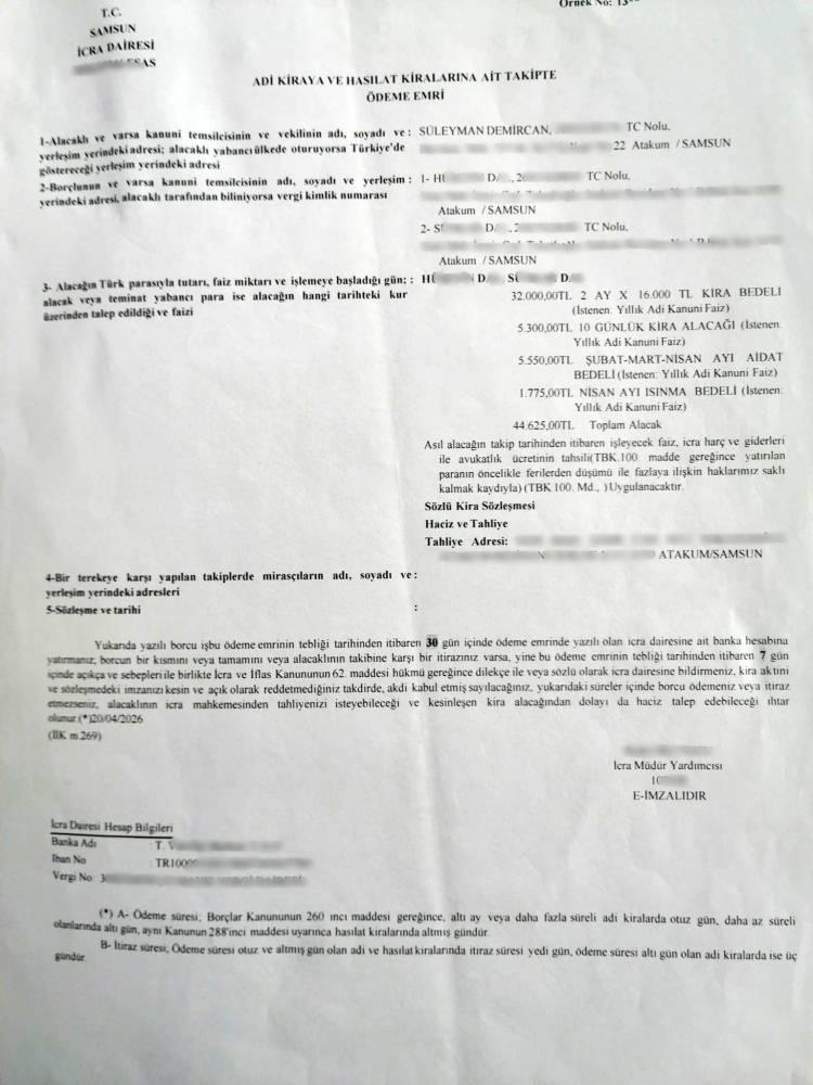 <p>Bunun &uuml;zerine Demircan, 10 Şubat-10 Haziran d&ouml;nemine ait kira, aidat ve yakıt giderleri i&ccedil;in icra takibi başlatırken, mahkemeye de tahliye davası a&ccedil;tı.&nbsp;&nbsp;</p>
