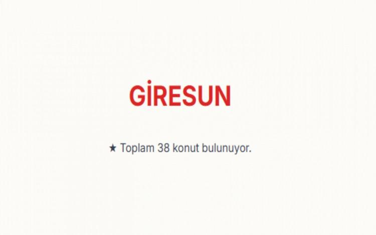 <p><span style="color:#B22222"><strong>GİRESUN:&nbsp;</strong></span><br />
Giresun genelinde toplam 38 konut bulunuyor.&nbsp;</p>

<p>&nbsp;</p>
