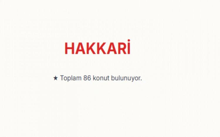 <p><span style="color:#B22222"><strong>HAKKARİ:&nbsp;</strong></span><br />
Hakkari genelinde toplam 86 konut bulunuyor.&nbsp;</p>

<p>&nbsp;</p>
