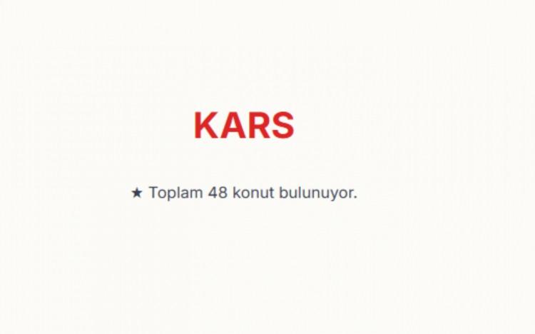 <p><span style="color:#B22222"><strong>KARS:&nbsp;</strong></span><br />
Kars genelinde toplam 48 konut bulunuyor.</p>

<p>&nbsp;</p>

