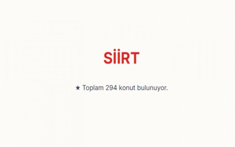 <p><span style="color:#B22222"><strong>SİİRT:&nbsp;</strong></span></p>

<p>Siirt genelinde toplam 294 konut bulunuyor.&nbsp;</p>

<p>&nbsp;</p>
