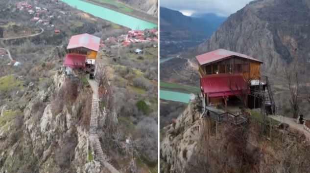 <p>Kum, &ccedil;imento ve taş gibi yapı malzemeleri insan ve hayvan g&uuml;c&uuml;yle kayalığın eteklerine taşındı, ardından kurulan ilkel teleferik sistemiyle zirveye &ccedil;ıkarıldı.</p>
