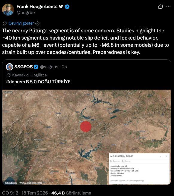 <p>Hoogerbeets, &ldquo;Yakındaki P&uuml;t&uuml;rge segmenti bazı endişelere yol a&ccedil;ıyor. &Ccedil;alışmalar, ~40 km'lik segmentin belirgin kayma a&ccedil;ığı ve kilitli davranış sergilediğini, on yıllar/y&uuml;zyıllar boyunca biriken gerilim nedeniyle M6+ b&uuml;y&uuml;kl&uuml;ğ&uuml;nde bir olay (bazı modellerde ~M6.8'e kadar) &uuml;retebilecek kapasitede olduğunu vurguluyor. Hazırlıklı olmak gerek.&rdquo; dedi.</p>
