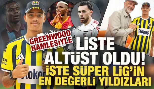 <p>Fenerbah&ccedil;e'nin Mason Greenwood'u transfer etmesiyle 'S&uuml;per Lig'in en değerli yıldızları' sıralaması da g&uuml;ncellendi.&nbsp;</p>
