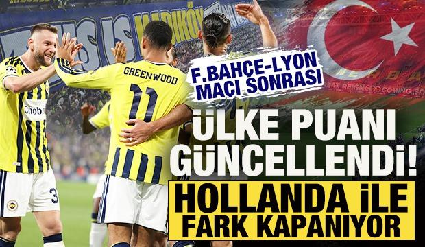 <p>UEFA Şampiyonlar Ligi play-off turunda Fenerbah&ccedil;e'nin Lyon ile 1-1 berabere kalmasının ardından T&uuml;rkiye'nin UEFA &uuml;lke puanı y&uuml;kseldi.</p>

<p>&nbsp;</p>
