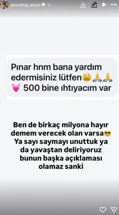 <p>&ldquo;BEN DE BİRKA&Ccedil; MİLYONA HAYIR DEMEM&rdquo;<br />
Takip&ccedil;isinin talebi karşısında şaşkınlığını gizleyemeyen Altuğ, s&ouml;z konusu mesajı sosyal medya hesabından paylaşarak g&ouml;ndermede bulundu. &Uuml;nl&uuml; oyuncu, paylaşımında, "Ben de birka&ccedil; milyona hayır demem, verecek olan varsa... Ya sayı saymayı unuttuk ya da yavaştan deliriyoruz, bunun başka a&ccedil;ıklaması olamaz sanki" ifadelerine yer verdi.</p>
