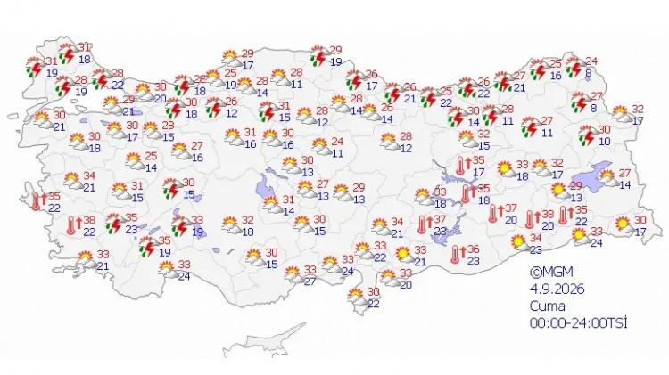 <p><strong><span style="color:rgb(178, 34, 34)">İSTANBUL İ&Ccedil;İN CUMA UYARISI</span></strong></p>

<p>Megakent İstanbul'da sıcak hava cuma g&uuml;n&uuml; ara verecek.</p>

<p>İstanbul'da cuma g&uuml;n&uuml; hava yine sıcak olacak ancak g&ouml;k g&uuml;r&uuml;lt&uuml;l&uuml; sağanak beklentisi var.</p>
